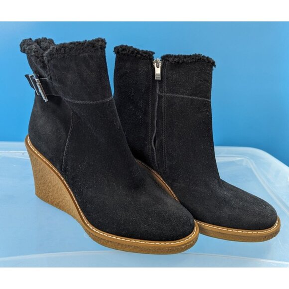 Franco Sarto NWOT‎ Ulayna Women’s Suede Faux Fur Lined Wedge Boots Size 9 - Picture 2 of 10